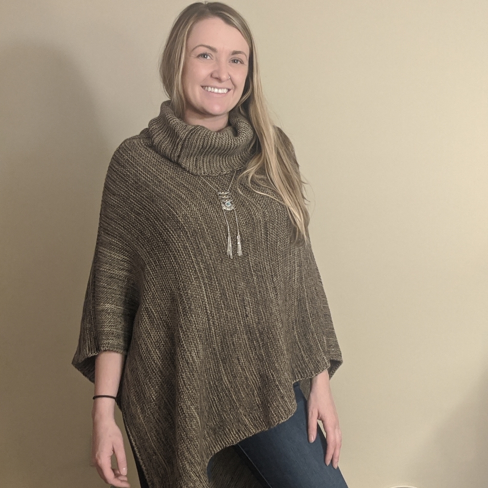 Brown cowl neck poncho